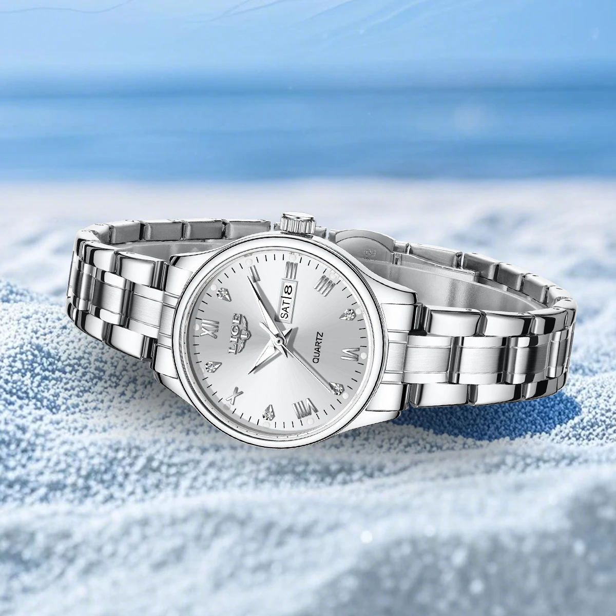 LIGE Women Wrist Watch Original Watches for Ladies Waterproof Stainless Steel Luxury Quartz Woman Wristwatch Diamond Dial Clock