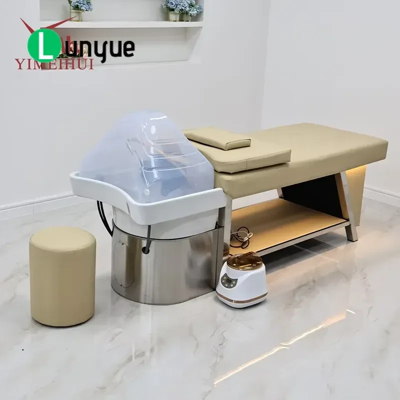 Professional Thai Head Treatment Shampoo Chair Heavy Duty Stainless Steel Frame with Ceramic Basin for Beauty Spa