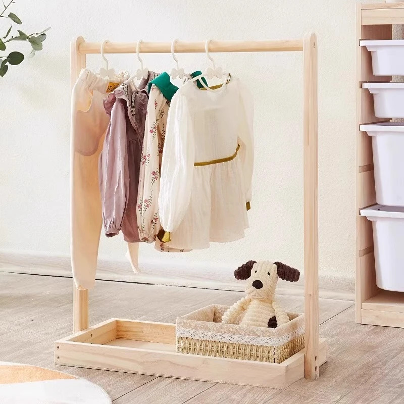 Solid Wood Coat Rack Dog Clothes Rack Floor Standing Pet Clothes Hanger Small Dog Multifunctional Storage Rack