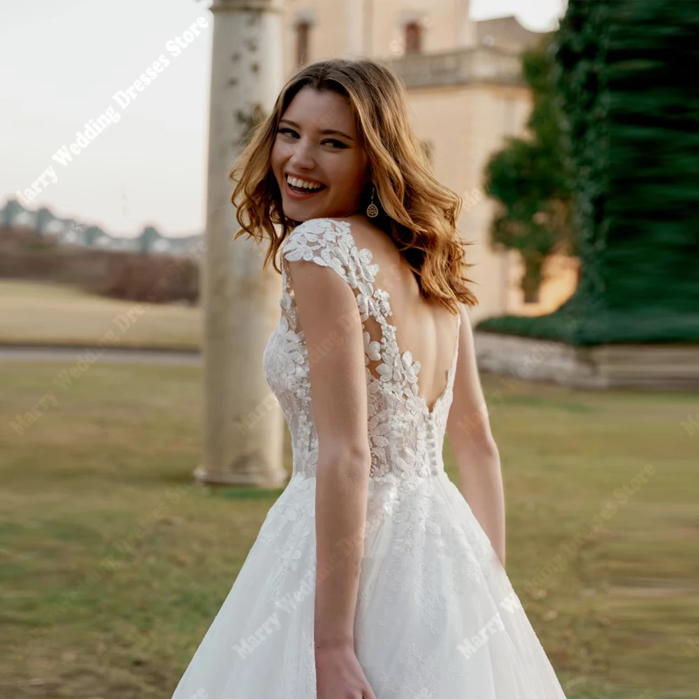 Exquisitos Vestidos De novia De corte A para mujer, Vestidos De novia modernos con cuello en V y Apliques De encaje, Vestidos sin mangas De Novias 2025 personalizados