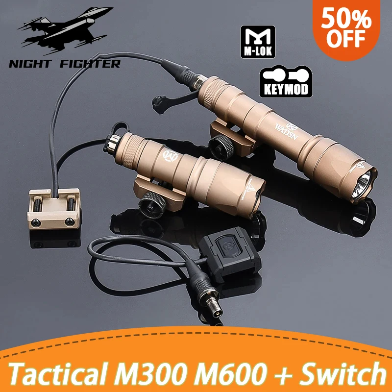 

WADSN M600 M600C M300 M300A Tactical Flashlight Hunting Airsoft Accessory With Modbutton Pressure Switch Fit M-Lok Keymod Rail