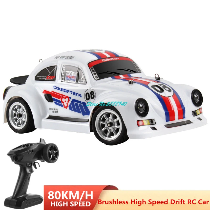 

High Speed Drift Racing Brushless RC Car 1:16 4 Wheels Driving Suspension Shock LED Headlight 80KM/H Electric Remote Control Car