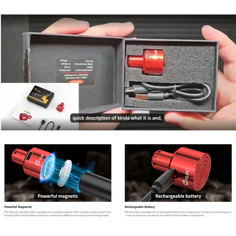 Multi-Caliber Compatibility Aluminium Alloy Boresighter Rechargeable Green Bore Sight Powerful Magnetic Connection