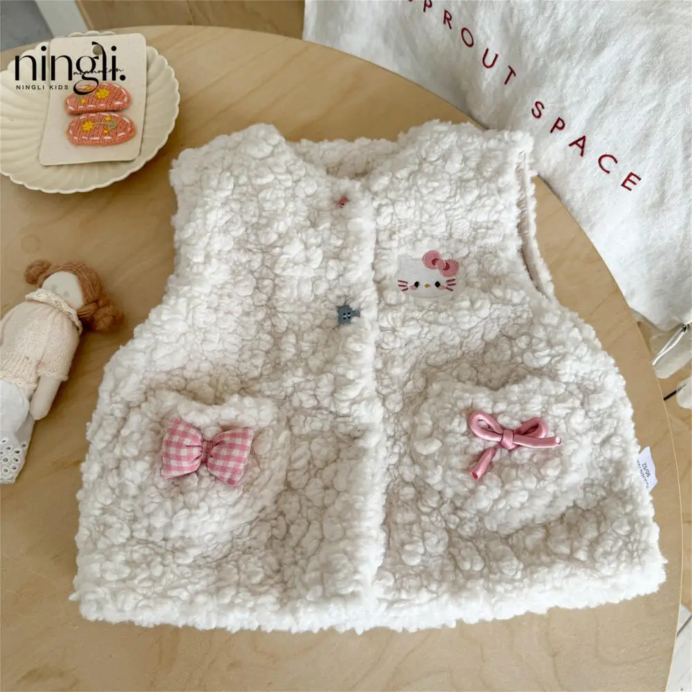 

Sanrio Hello Kitty Girls' Vest Autumn Winter Cartoon Cute Baby Outerwear Waistcoat Kids' Thickened Warm Vest Children's Clothing
