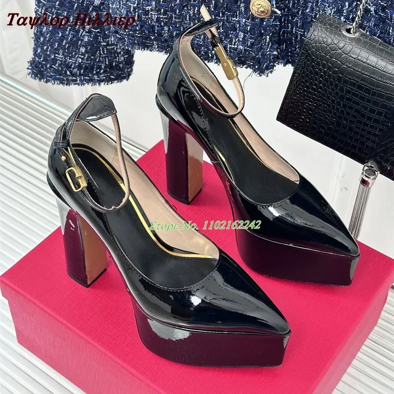 Genuine Leather Pointed Toe Waterproof Platform Pumps Spring New Buckle Strap Shallow Mouth Pumps Fashion Luxury Women\'S Shoes