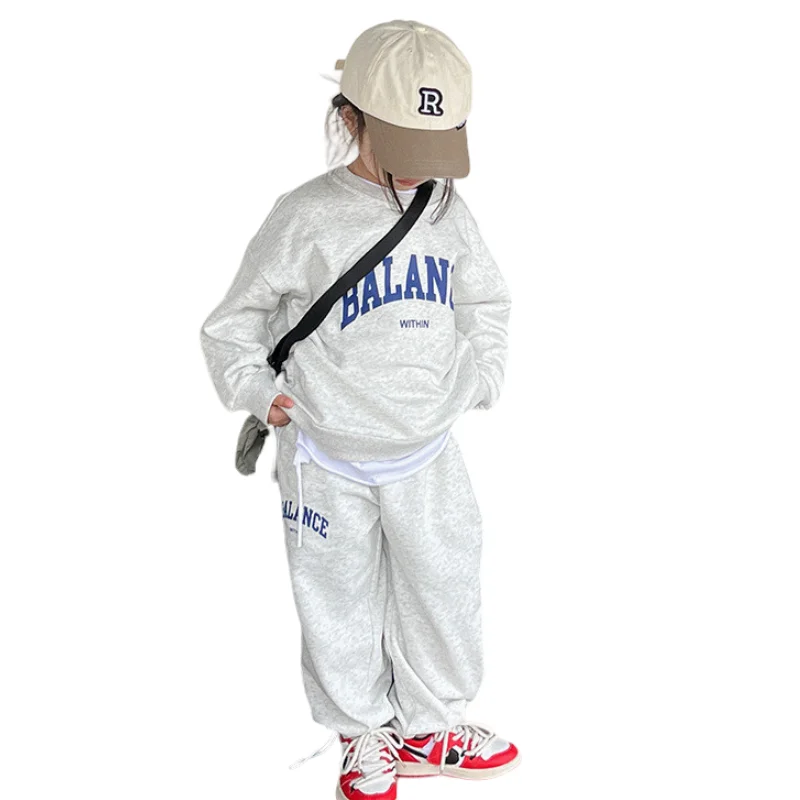 Boys Sweatshirts +Pants Kids Suits 2PCS/Set Cotton 2024 Gray Spring Autumn Cotton Jogging Suit Teenagers Children Clothing