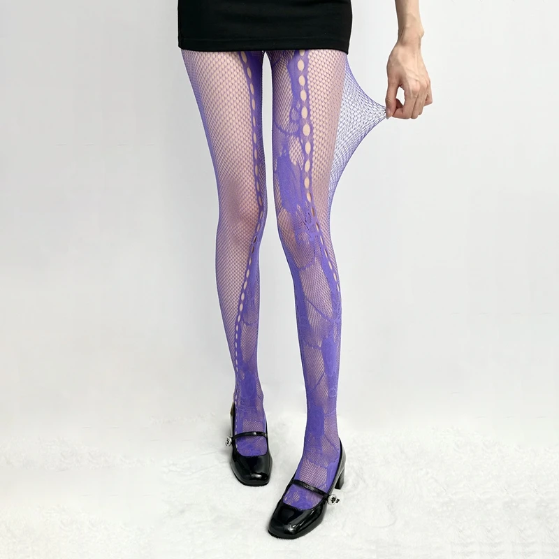 Sexy Lace Suspender Women's Socks Side Hollow Out Mesh Fishnet Ladies Tights Nightclub Party Charming Fashion Pantyhose JK Girls