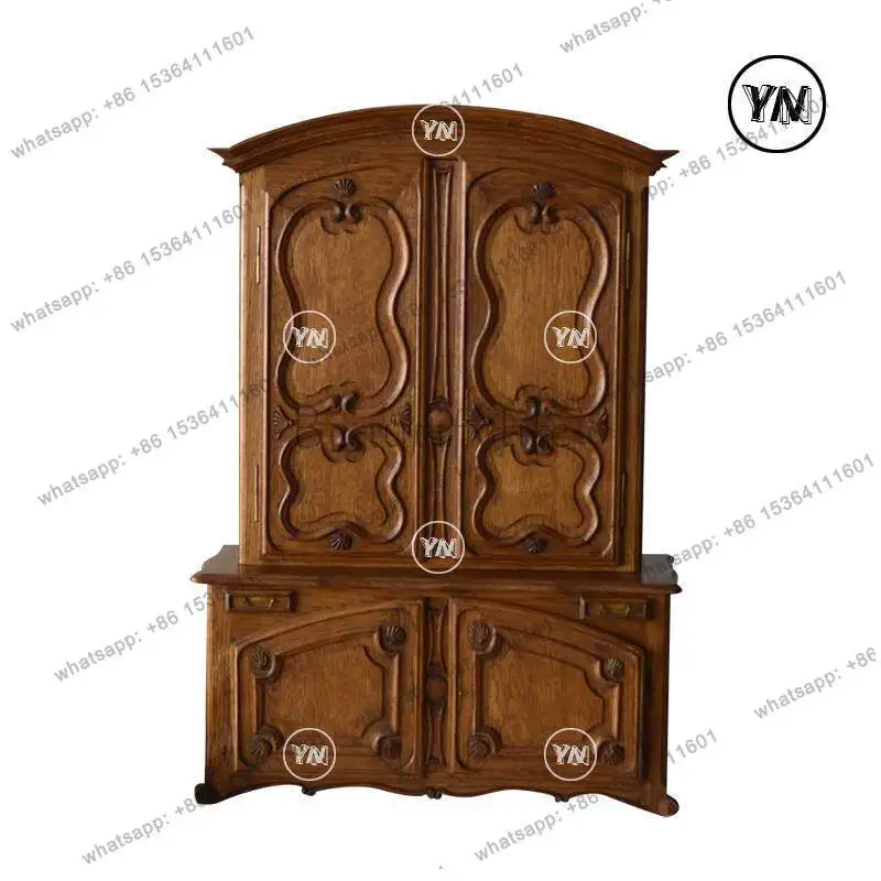 "French retro solid wood dining side cabinet, living room retro tea cabinet can be customized