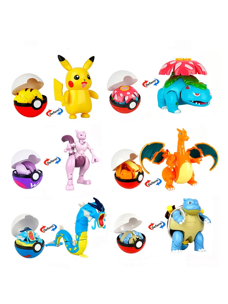 Hoge kwaliteit Pokemon bal vervorming speelgoed Pikachu Mewtwo Gyarados Pocket Monster Pokeball Pokemon Action Figure kinderen speelgoed Gif - afbeelding 2