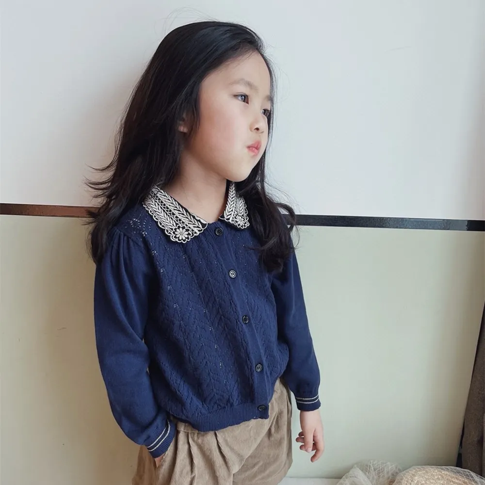 

Autumn baby girl clothes kids coat High quality embroidered lapel knit cardigan kids clothes