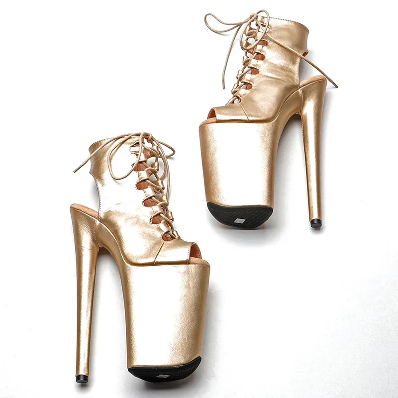 Leecabe 23CM/9inches Matte PU gold color Open Toe Pole dance shoes High Heels Pole Dance boot