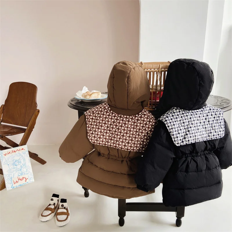 Детские зимние пальто, новинка 2024, зимние толстые куртки для мальчиков и девочек, шаль унисекс, теплая повседневная верхняя одежда, детская модная одежда с капюшоном