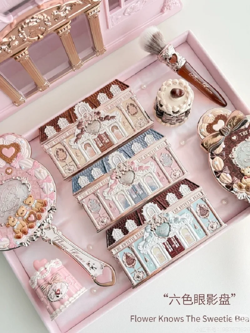 Flower Knows Sweetie Bear Collection Embossed 6-Color Eyeshadow Palette Matte Pearlescent Eyeshadow Natural Makeup Cosmetics