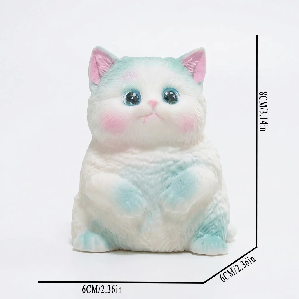 Kawaii Cat Squishy Toy, Cute Blue White Kitty Squeeze Fidget, Soft Sensory Stress Relief Toy, Satisfying Squish