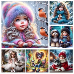 Cartoon Little Girl And Dog Diamond Painting Full Square Round Diamond Mosaic Cute Baby DIY Embroidery New Arrivals Home Decor