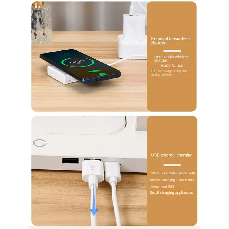 

(FDDT) Ночник с эффектом антигравитации, многофункциональная настольная лампа с регулировкой яркости для декора спальни, беспроводная зарядка 10 Вт