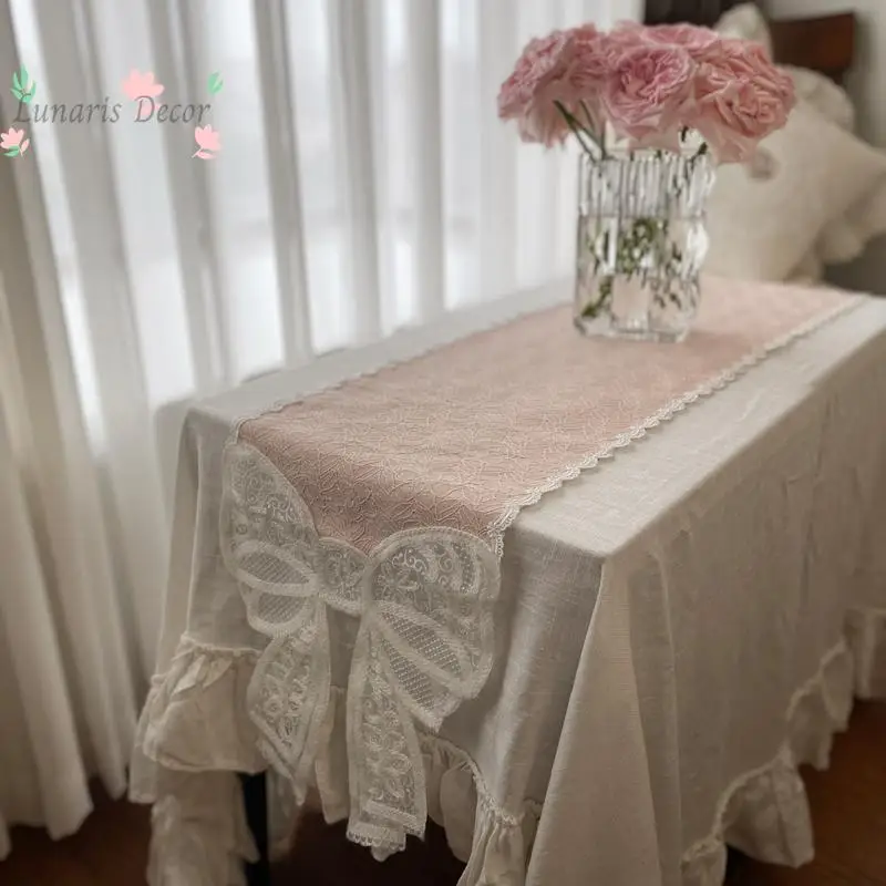 European French high-end embroidered lace table flag fabric bow chest dresser dining table