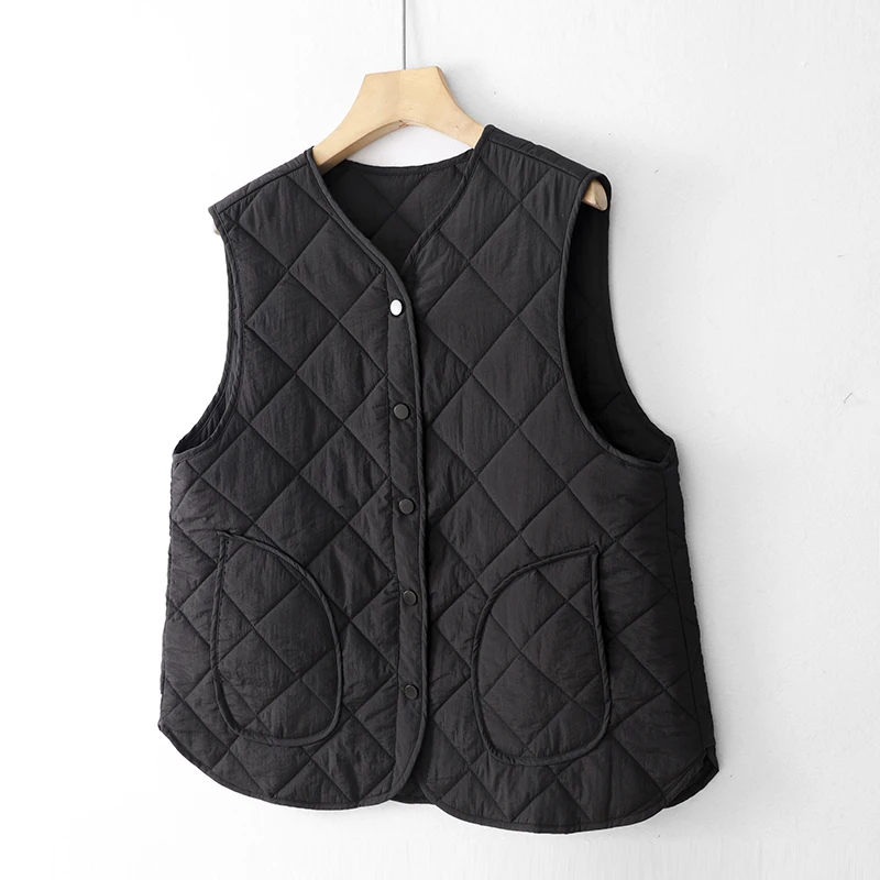 

Повседневный легкий однотонный жилет на молнии, женский осенне-зимний новый жилет, универсальный прошитый топ из тонкого хлопка, B...