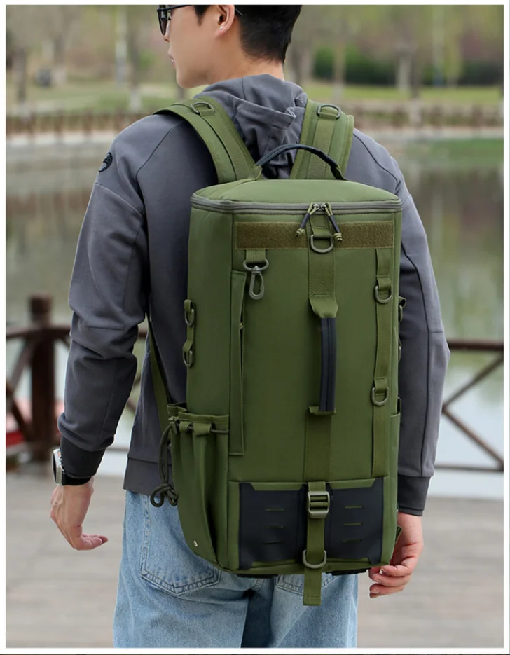 Fishing Lure Tackle Backpack Camping Bag Tactical Outdoor Climbing Luggage Travel Rucksack Hiking Round Bucket Men Bolsa Mochila