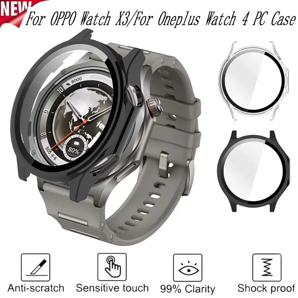 PC Case＋HD Tempered Glass for OPPO Watch X3 Shell and Membrane HD Scratch-Resistant Screen Film Protective Case Oneplus Watch 4