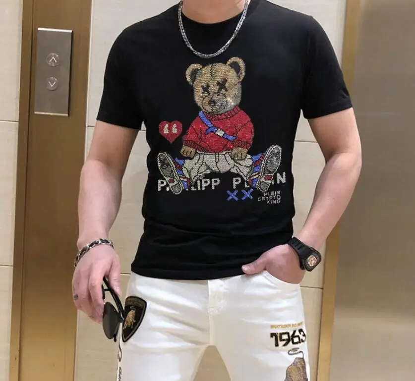 S-6XL Streetwear Men Diamonds Summer Mens Rhinestones    Graphic  T Shirt Male  Fashion  cotton Tees Casual  anime Tops