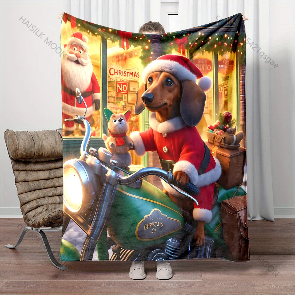 

Christmas-themed Festive Motorcycle Design Blanket Flannel Material Soft Warm for All Seasons, Home Outdoor Camping Picnics RV