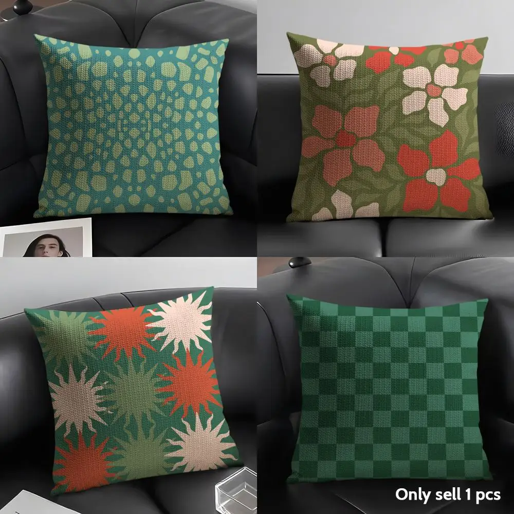 Bohemia Green Cushion Cover Linen Double-Sided Printing Throw Pillow Cover for Sofa Living Room Home Decor Gift