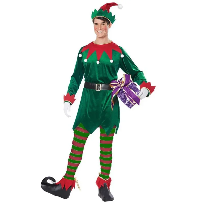 

qq 1232024 New Deluxe Santa Claus Christmas Elf Costume Xmas Carnival Fancy Performance Dress Green Couple Party C