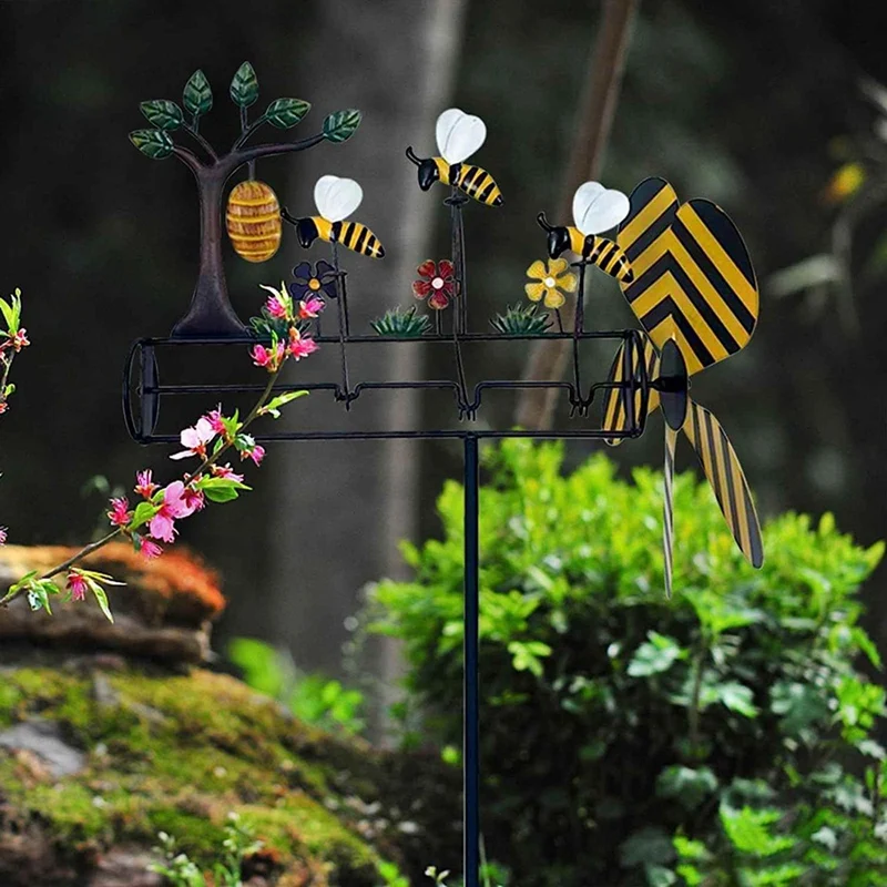 

3 Small Bees Wind Spinner Yard Gardening Decorative Pinwheel Garden Decoration Outdoor