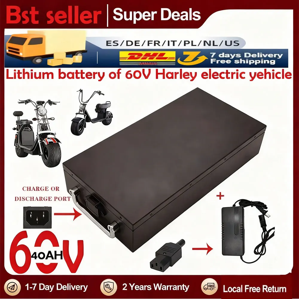 per Harley 60V 20Ah - 40Ah 18650 Batteria per scooter elettrico per moto 250W~1000W + caricabatterie 67,2V