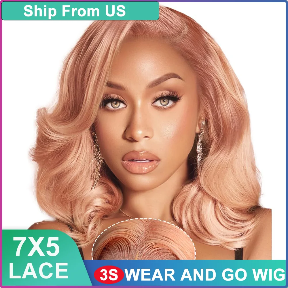 

Glueless Wigs Human Hair 7X5 Lace Front Human Hair Wig Pink Blonde Bob Body Wave Human Hair Wigs Pre Bleached For Black Women