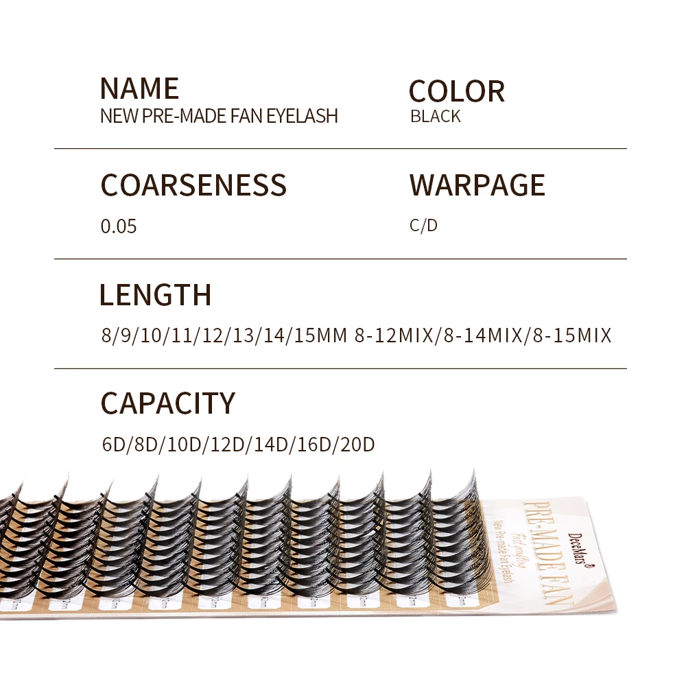 DeceMars New Pre-made Fan Eyelash CD Curl, 0.05mm (12 Lines/Tray)