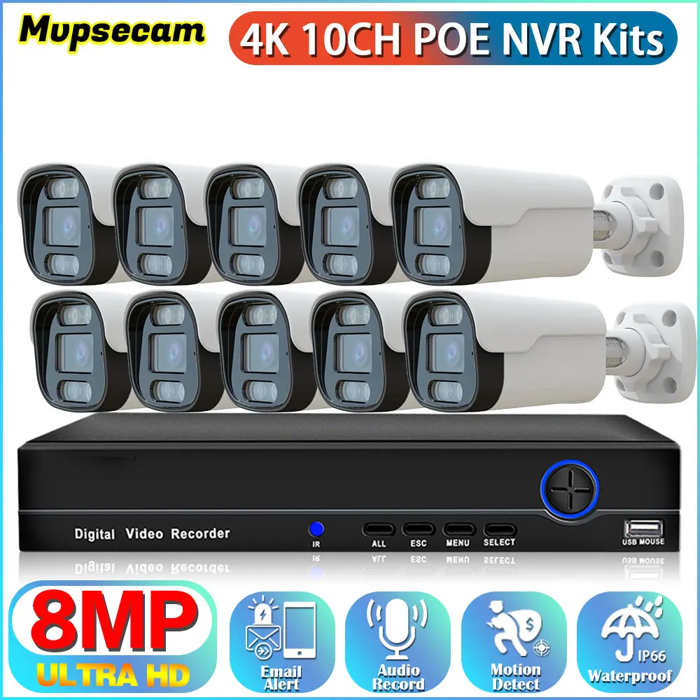 4K 8CH POE NVR Kit Metal Outdoor CCTV Camera Security System Waterproof 8MP IP Bullet Cameras Video Surveillance Set