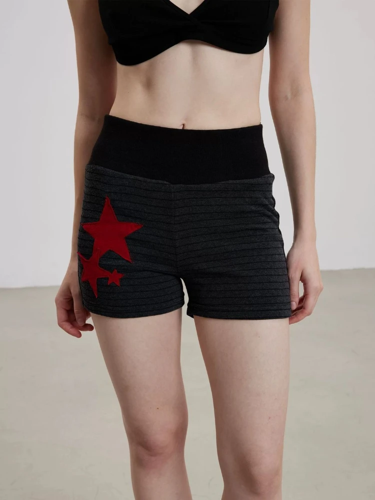 

Шорты HOUZHOU в американском ретро-стиле, полосатые, женские, готические, Y2K, с нашивками в виде звезд, короткие брюки в стиле Харадзюку, повседневные летние эластичные шорты, облегающие