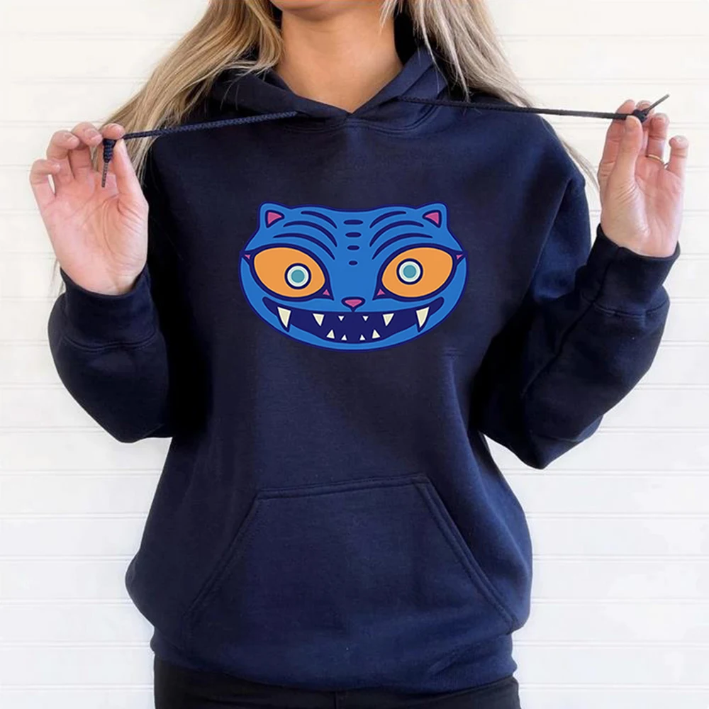 Camiseta com capuz estilo esportivo com estampa de tigre pulôver masculino feminino manga comprida com capuz