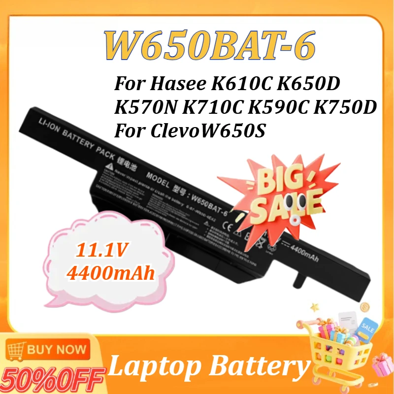 W650BAT-6 11.1V 4400mAh Laptop Battery for Hasee K590C K650D K610C K710 K640E K670 G150SG G150S G150TC K650D-i7D2 K650D-i5D3