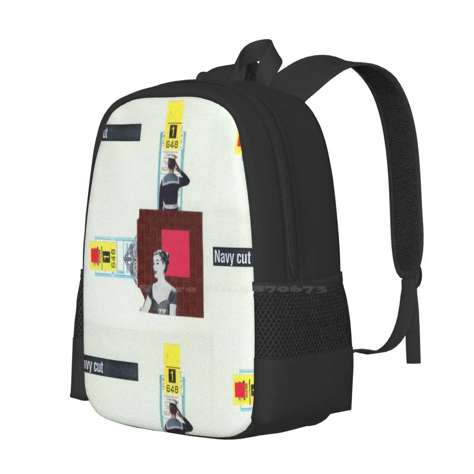 Navy Cut Hot Sale Schoolbag Backpack Fashion Bags Collage Pop Art Luis Enrique Cuellar Sailor Square Woman Texture