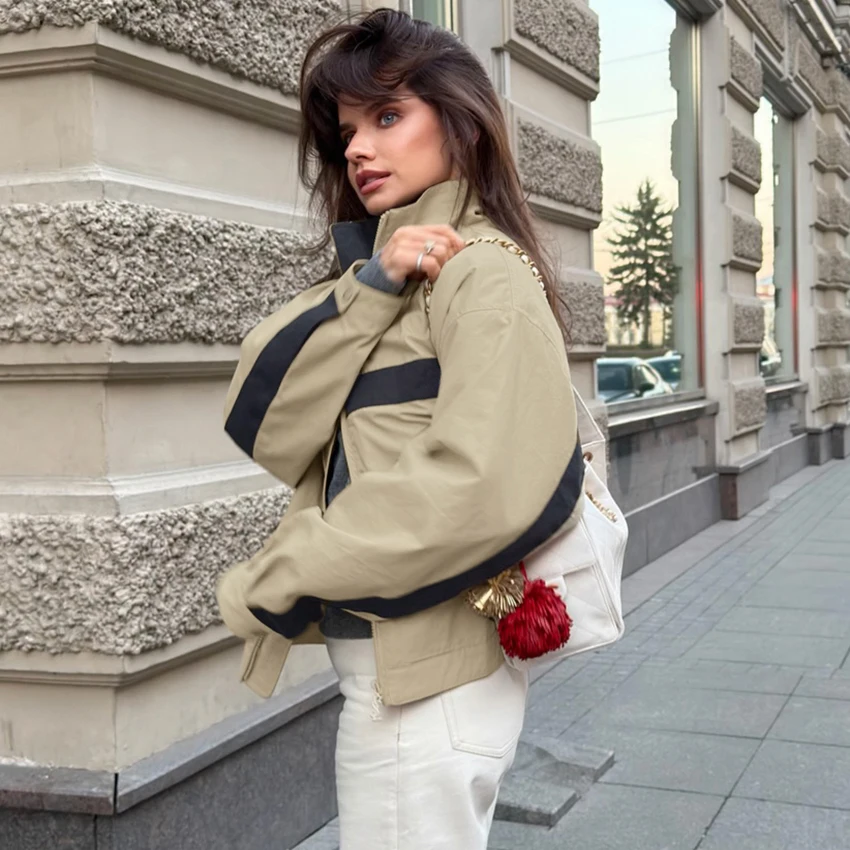 Linad Street Chic Khaki Stand Collar Zipper Jackets 2026 Casual Long Sleeve Outerwear Female Fashion Loose Coats For Woman New 134 S7864a9c343ff4bfc80820745c8c8e3d3Z