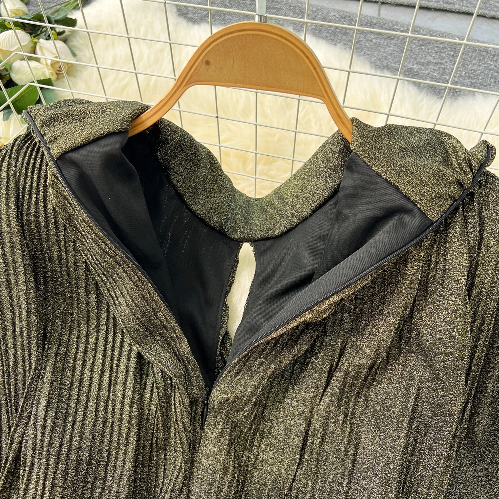 Chic vintage long sleeve pleated Elegant Fairy office lady hotsweet Sundress women clothing A-line dress