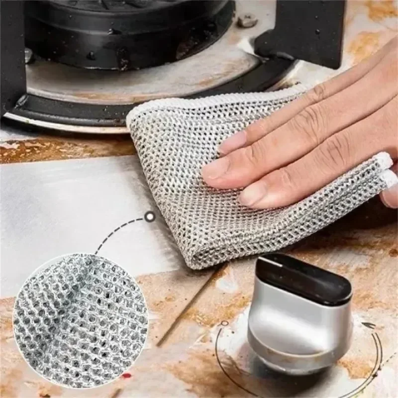 1-20Pcs Magic Steel Wire Cleaning Cloths Single-sided Metal Silver Wires Rags Kitchen Dish Pot Washing Cloth Towel Clean Tool