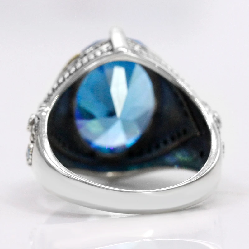 925 Silver AAA Sky Blue Zircon Men's Ring Pure Silver Fashion Claw shaped Oval Stone Ring Tribe Anniversary Luxury Jewelry Gift