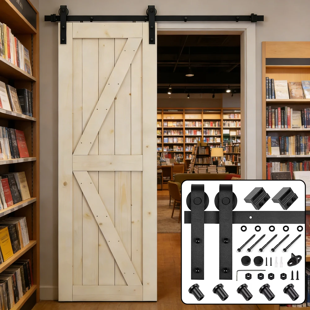 Industrial Modern Barn Door Hardware Kit Sliding Door Track System Iron Stainless Steel Accessory for Home Warehouse