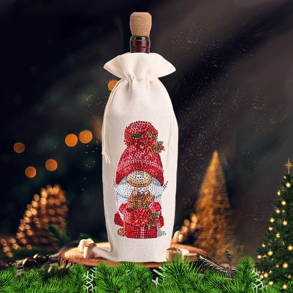 

4Pcs 5D/DIY Wine Champagne Decorative Bag Partial Drill Rhinestones Wine Wrapping Bag Multi-Purpose for Wedding Birthday Holiday