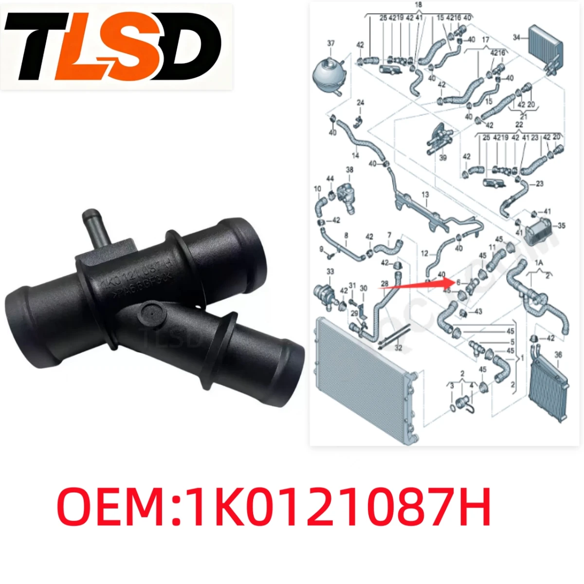 Coolant Hose Distributor.1K0121087H.Suitable for Volkswagen.Polo.Golf/R32/Gti.Tt/Tts .Leon.Eos.Skoda Scirocco.Jetta.Passat..Octavia.Audi.A1.A3/S3