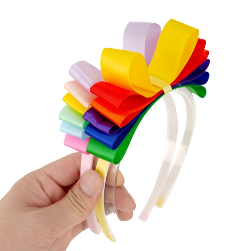 Rainbow Ribbon Bow Headband Sweet Girls Hair Hoop Colorful Party Hair Accessory for Birthday Holiday Celebration Dress Up Decor view 6