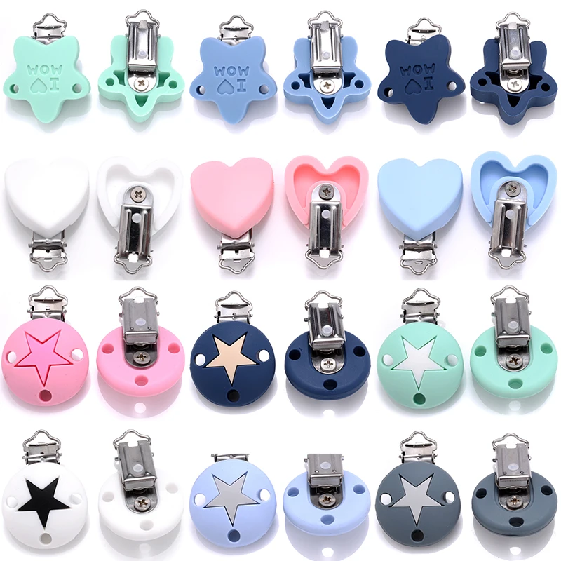 

3Pcs Silicone Clip Pentagram Round Heart Shape Soother Dummy Holder DIY Baby Pacifier Chain Nursing Teether Molar Nipple Clip