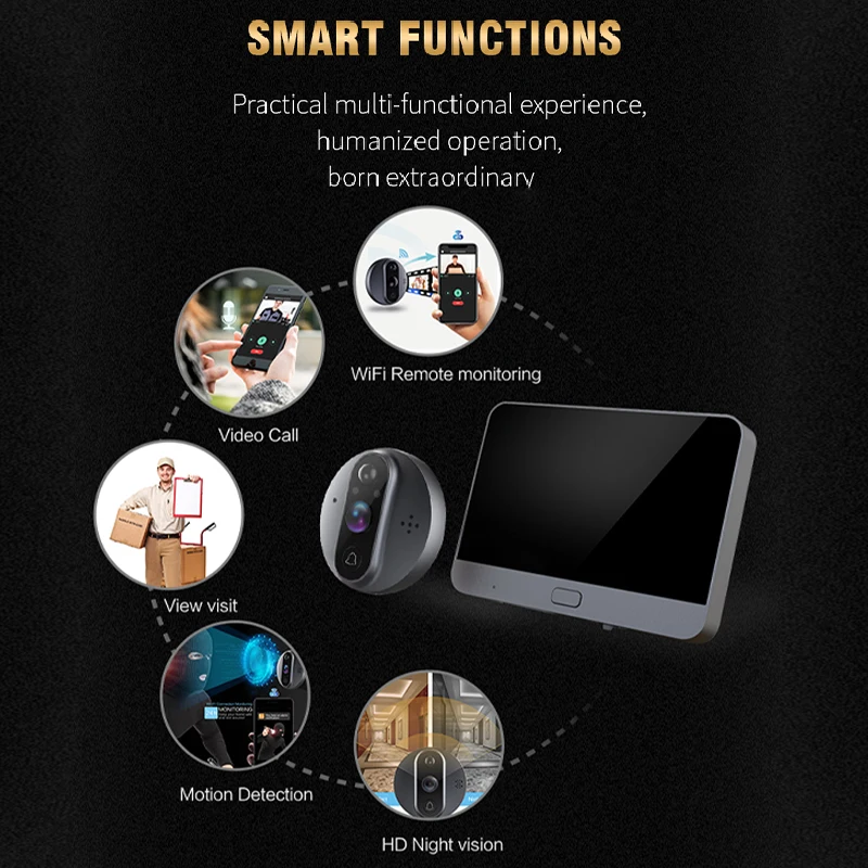 Tuya bel pintu Wifi cerdas, pengintai pintu 1080P 3MP 4.3 inci dengan kamera mata 5000mAh PIR Alarm gerakan