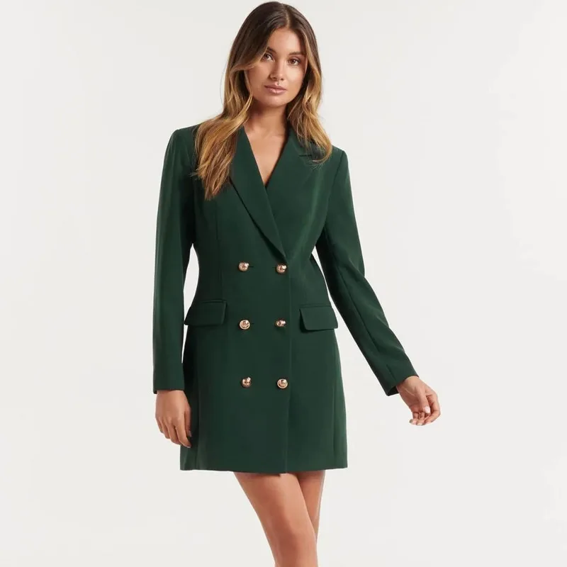 

Women's Spring and Autumn Top Suit Dress Double-breasted Medium Length Retro New Casual Design Fashion Advanced Niche Versatile