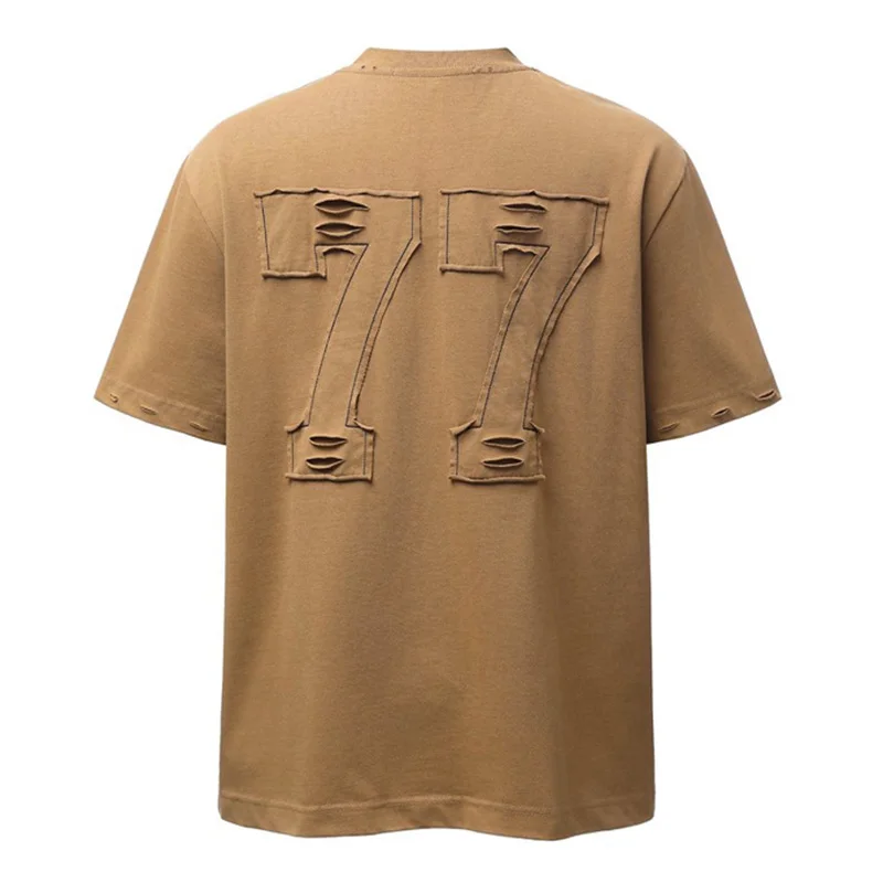 

Футболка Hi Street Letter Patches с эффектом потертости, свободного кроя, в стиле Harajuku, винтажная, для мужчин