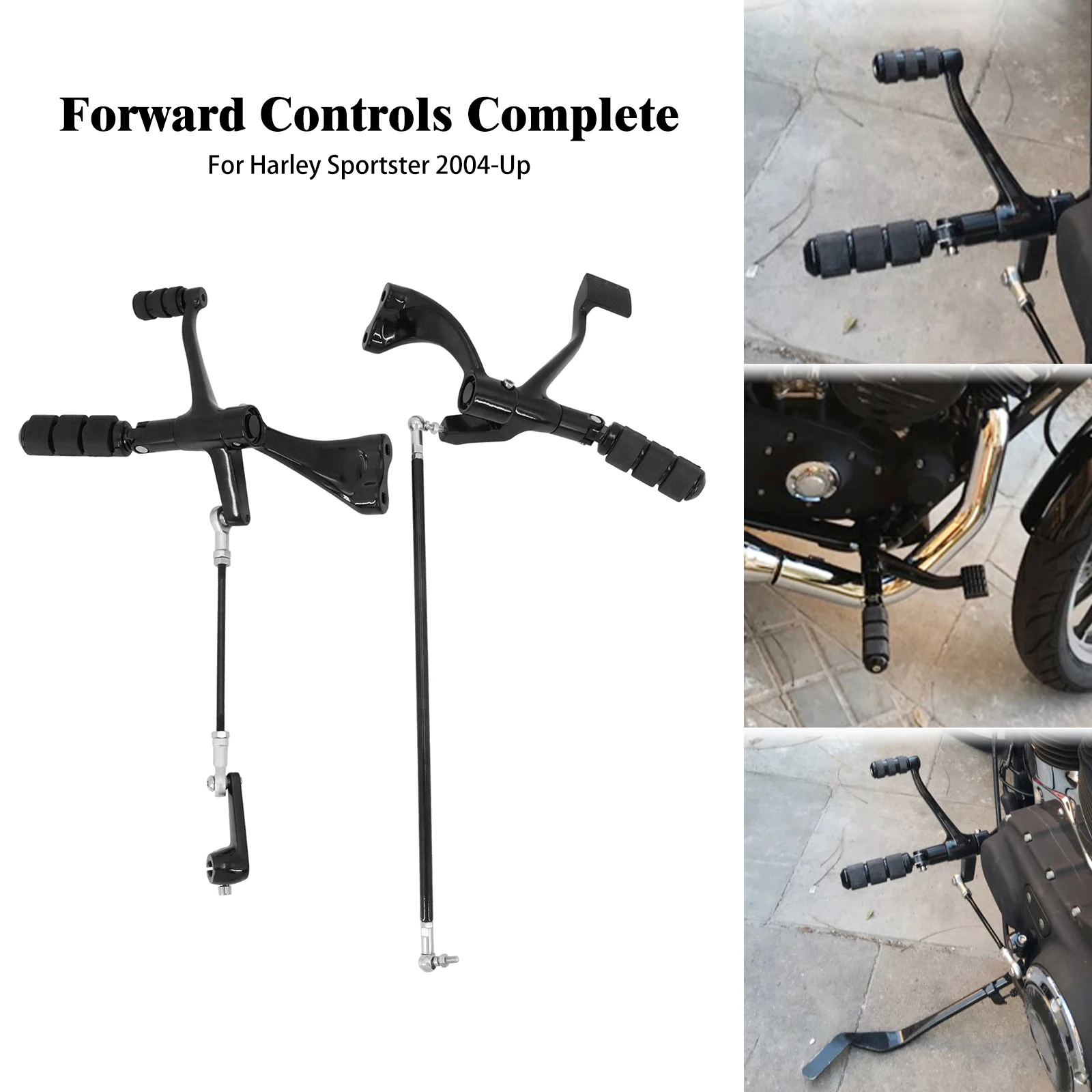 Motorcycle Forward Controls Complete Foot Kit Pegs Levers Linkages Black For Harley Sportster XL 72 883 Iron SuperLow 2004-2024